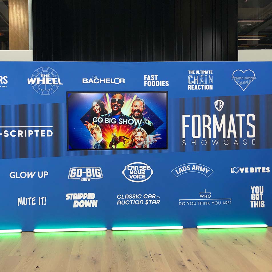 We worked with Warner Bros International Television Production on their event signage. Assisting with 3D visuals, print, install and derigging.